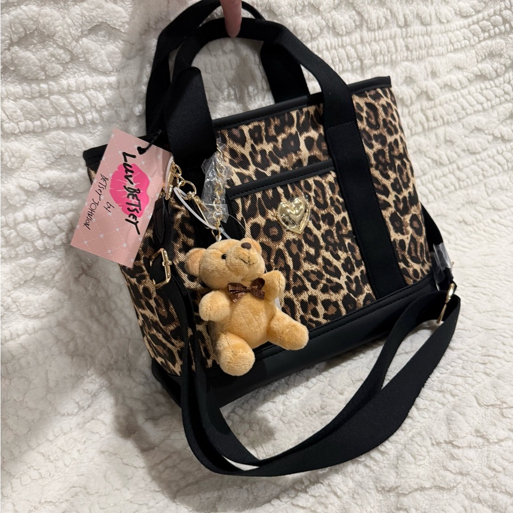 Betsey Johnson Leopard Print MEDIUM Tote with Black Trim NWT